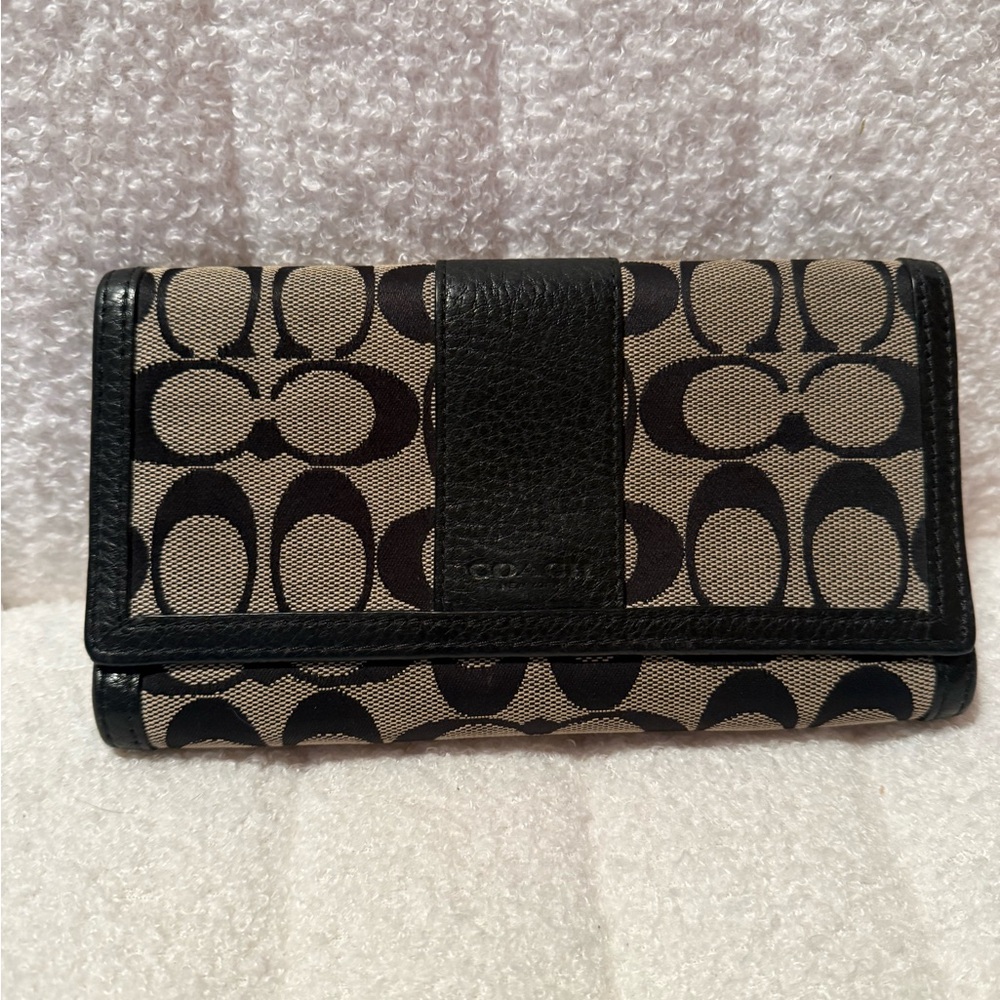 Coach Black and Tan Signature Wallet